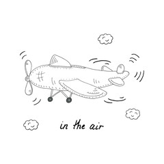 Hand drawn page for coloring book with helicopter cartoon vector illustration