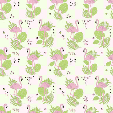 Seamless flamingo tropic pattern vector illustration. © ArinaKram