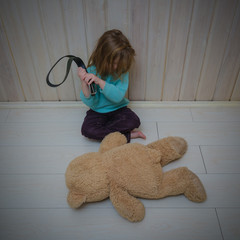 thrash beat with a belt toy bear, girl, child