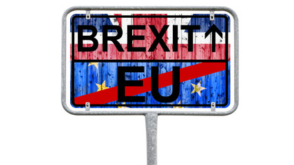 Brexit - Road Sign United Kingdom, European Union - Isolated On White Background