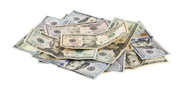 dollars isolated on white background closeup