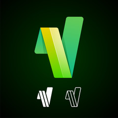 Check mark icon. Vector abstract letter V logo template. Material design, flat, origami, line style