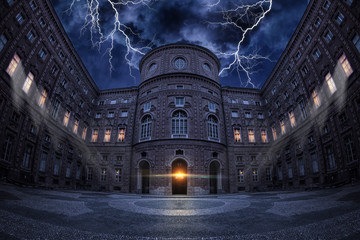 Stormy night in  a courtyard of stone