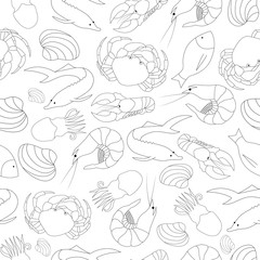 Seafood seamless pattern black and white