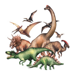 Group of watercolor dinosaurs