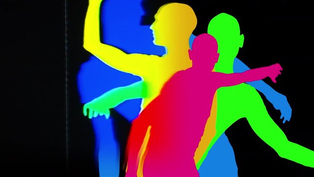 a skillful male dancer dancing in a contemporary style. this series is a shadow dancer silhouette. this version has been further manipulated with a video distortion effects unit