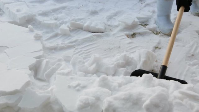 Cleaning yeard of snow with shovel