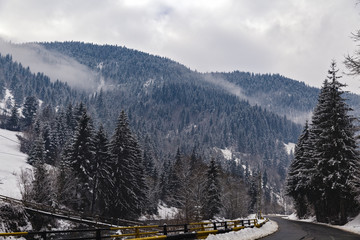landscape with winter mountain road