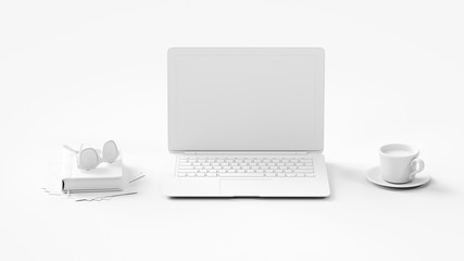 Laptop Computer Monitor in weiß im Büro - obrazy, fototapety, plakaty