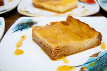 Caramel Cakes on plates