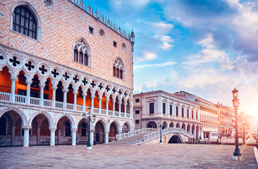 Fototapeta premium Ducal Palace on Piazza San Marco Venice landscape street lamp
