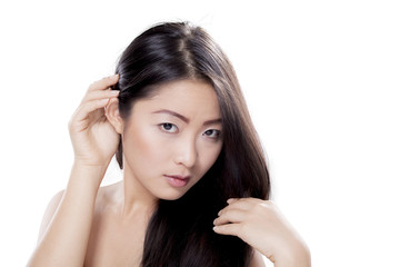 Naklejka premium Pretty Japanese woman with beautiful long hair