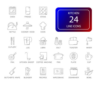Line icons set. Kitchen pack. Vector illustration	