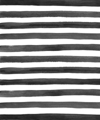 Watercolor black and white stripes background. Hand painted gray lines
