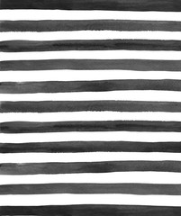 Watercolor black and white stripes background. Hand painted gray lines