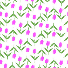 Hand drawn pink tulip floral seamless flat design pattern vector illustration. Early spring and summer tulip flowers.