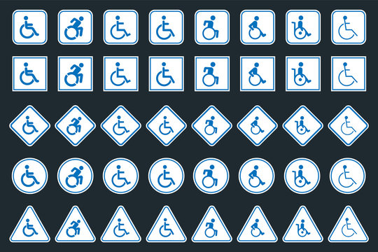 handicap sign set, disabled icons