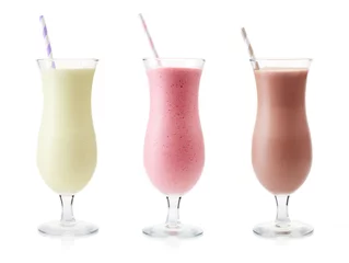 Foto auf Acrylglas Milchshake Vanille-, Erdbeer- und Schokoladenmilchshake