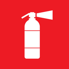 White fire extinguisher sign on red background. Vector icon.