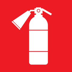 White fire extinguisher sign on red background. Vector.