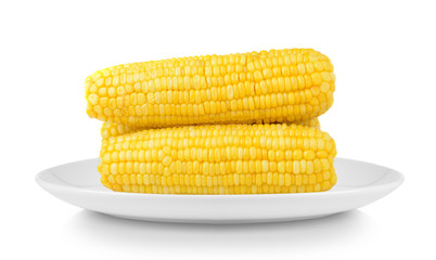 corn in plate isolated on white background