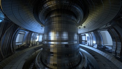Fusion reactor Tokamak. Reaction chamber. Fusion power. 3D illustration
