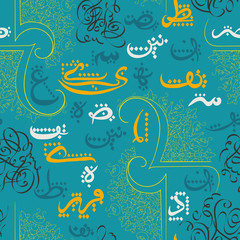 Seamless pattern with arabic calligraphy. Design concept for muslim community festival Eid Al Fitr(Eid Mubarak)(Translation: thank god)