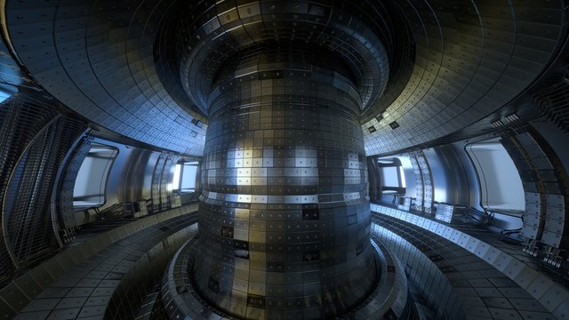 Fusion reactor Tokamak. Reaction chamber. Fusion power. 3D illustration