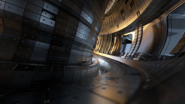 Fusion reactor Tokamak. Reaction chamber. Fusion power. 3D illustration