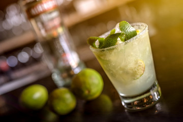 Caipirinha cocktail drink green ice juice fresh fruit lime beverage mint water lemon refreshment mojito alcohol cool healthy vodka tequila