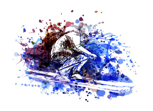 Vector color illustration of a skier