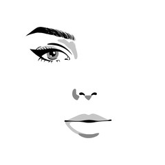 Glamour fashion beauty woman face illustration. Half of female face with one eye and make-up in watercolor style. Vector watercolor illustration isolated on white background - 192601543