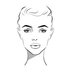 Beautiful woman face hand drawn vector illustration. Stylish original graphics portrait with beautiful young attractive girl model. Fashion, style, beauty. Graphic, sketch drawing. Sexy woman