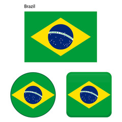 Flag of Brazil. Correct proportions, elements, colors. Set of icons, square, button. Vector illustration on white background.