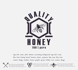 Design of honey labels. badge of honey quality, emblem of the company. Packing icon, background printing