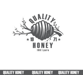 Design of honey labels. quality honey icon, company concept manufacturer of pure honey