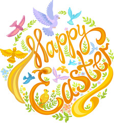 Happy Easter, birds and foliage