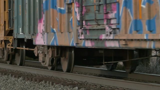 2999 Train Passing on Winter Day Close Up in Slow Motion