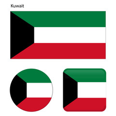 Flag of Kuwait. Correct proportions, elements, colors. Set of icons, square, button. Vector illustration on white background.