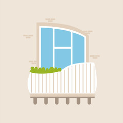 Balcony of a modern house with plants vector Illustration