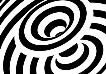 Black and white wave lines background. Abstract optical illusion backdrop& Op art vector illustration.