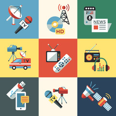 Digital mass media objects color simple flat