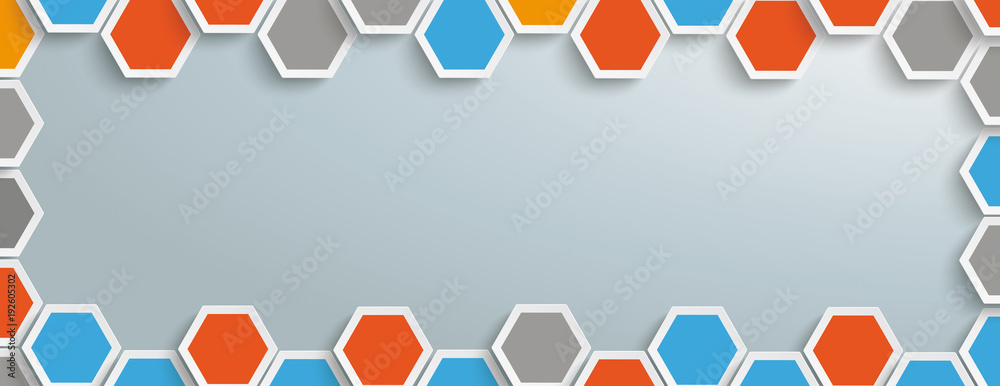 Wall mural colored hexagon structure gray centre header