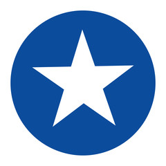 White five-pointed star in a blue circle. Accurate geometric dimensions. Abstract concept. Vector illustration on white background.