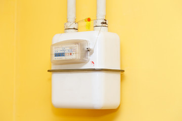 Gas meter on the wall in the kitchen.