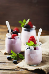 Healthy summer yogurt with berry and mint