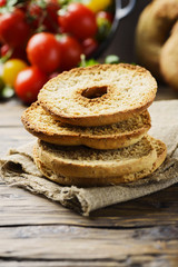 Traditional italian bread frisella on the wooden table
