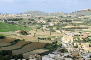 Fototapeta na wymiar Landscape of terraced fields at island Gozo, Malta