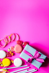 concept party on pink background top view