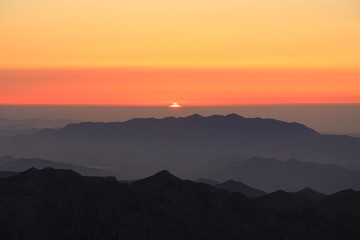 Sunset in high mountain. Spectacular view of the mountains.